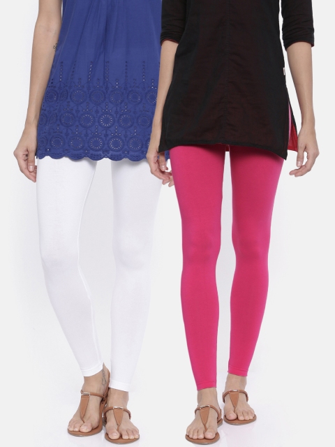 

Bitz Women White & Magenta Solid Pack Of 2 Ankle-Length Leggings