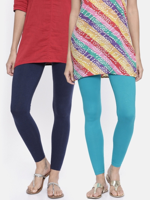 

Bitz Women Pack Of 2 Ankle-Length Leggings, Turquoise blue