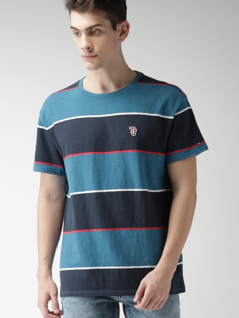 

Tommy Hilfiger Men Navy Blue Striped Round Neck T-shirt