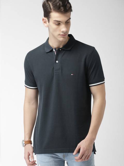 

Tommy Hilfiger Men Black Solid Polo T-shirt