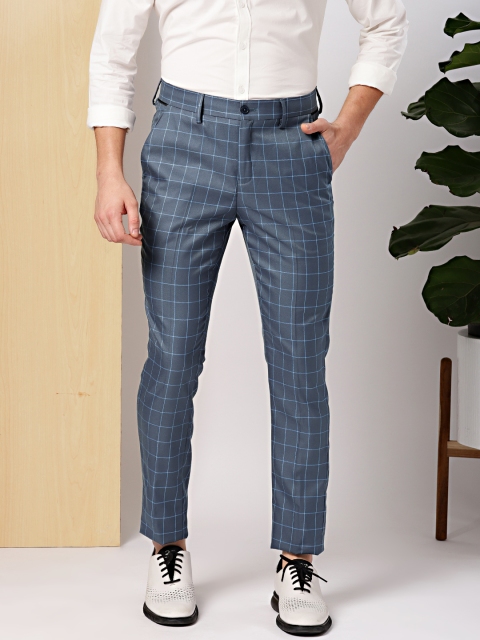 

INVICTUS Men Blue Slim Fit Checked Formal Trousers