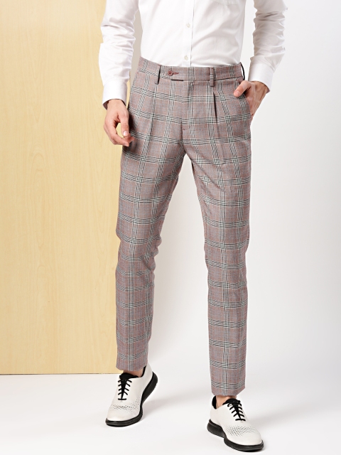 

INVICTUS Men Mauve & Off-White Slim Fit Checked Regular Trousers