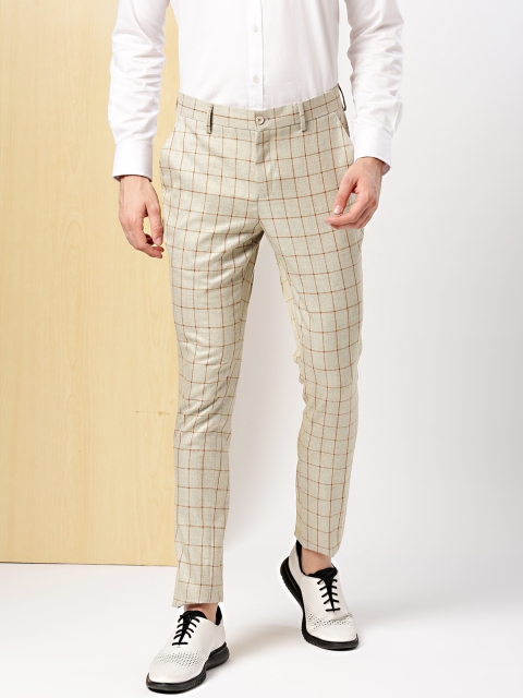 

INVICTUS Men Grey & Brown Slim Fit Checked Regular Trousers