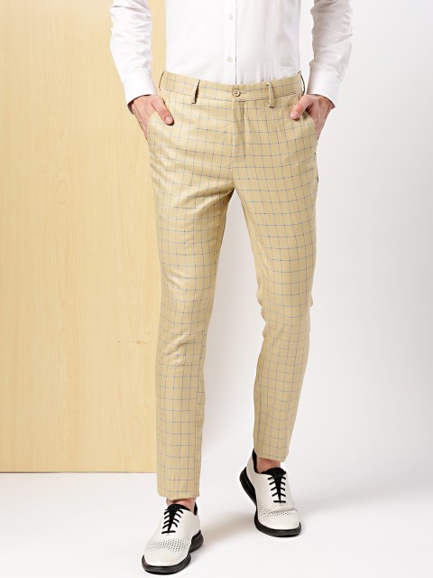 

INVICTUS Men Beige Slim Fit Checked Regular Trousers