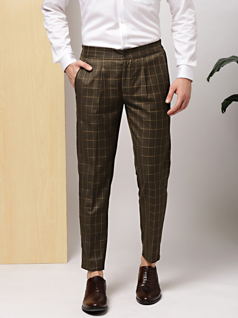 

INVICTUS Men Brown Slim Fit Checked Formal Trousers
