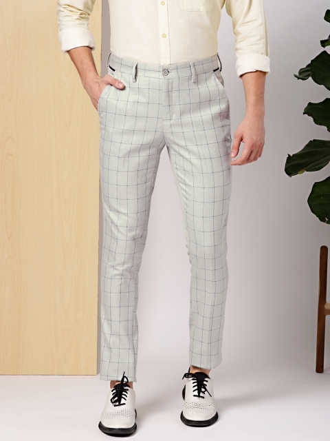 

INVICTUS Men Grey & Navy Slim Fit Checked Formal Trousers