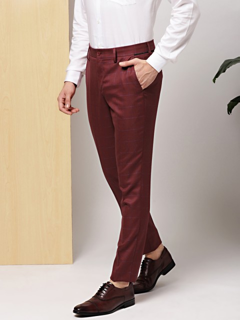 

INVICTUS Men Maroon Slim Fit Checked Regular Trousers
