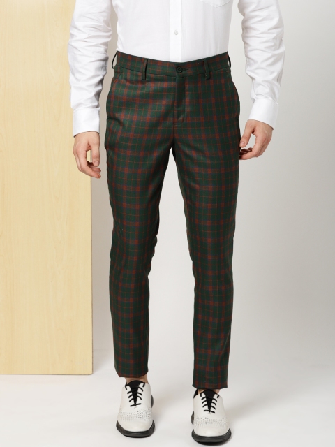 

INVICTUS Men Green & Red Slim Fit Checked Regular Trousers