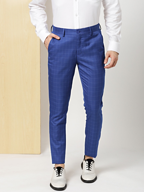 

INVICTUS Men Navy Blue Slim Fit Checked Regular Trousers
