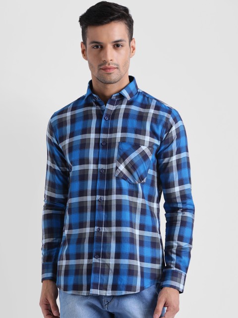

Tinted Men Blue & Olive Green Slim Fit Checked Casual Shirt