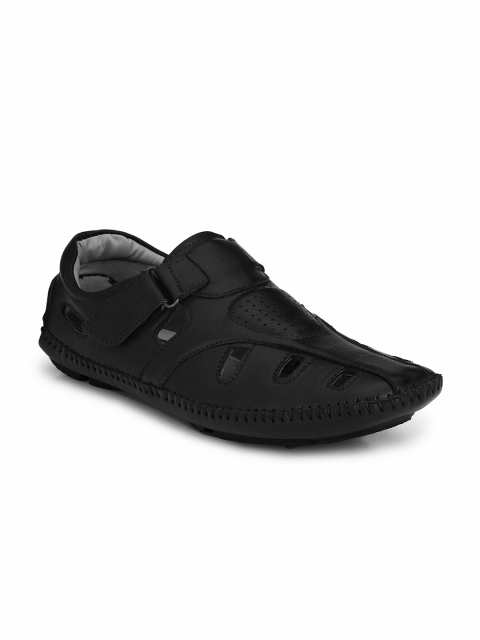 

Ferraiolo Men Black Shoe-Style Leather Sandals