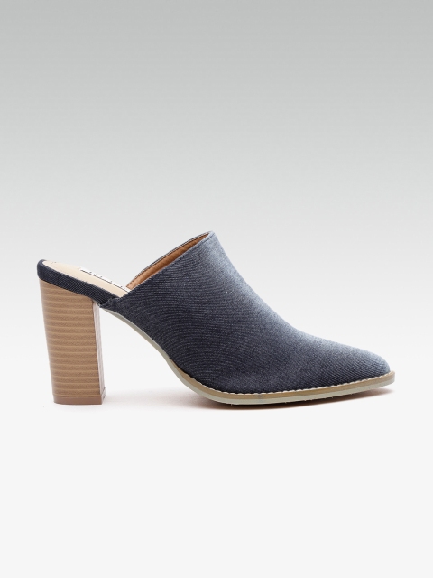 

Elle Women Navy Blue Washed Denim Heeled Mules