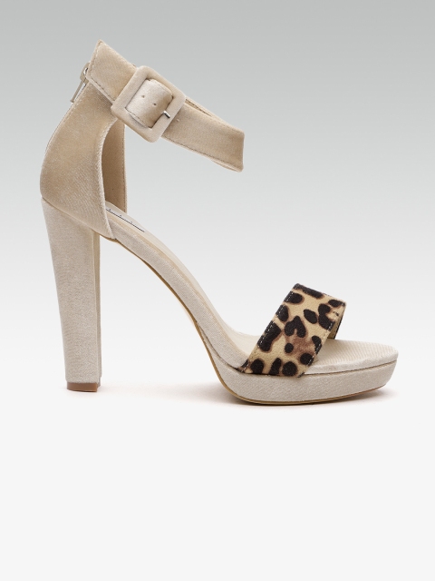 

ELLE Women Beige & Brown Animal Print Velvet Heels