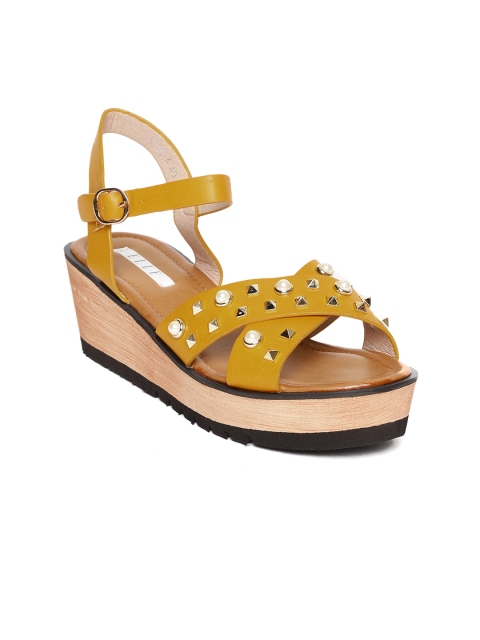 

ELLE Women Mustard Yellow Embellished Wedges