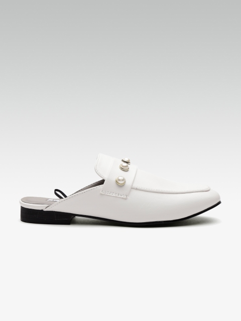 

ELLE Women White Solid Mules with Embellished Detail