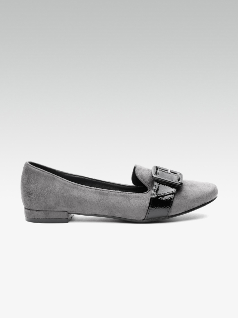 

ELLE Women Charcoal Grey & Black Solid Ballerinas