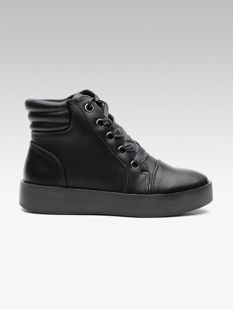 

ELLE Women Black Solid Mid-Top Sneakers