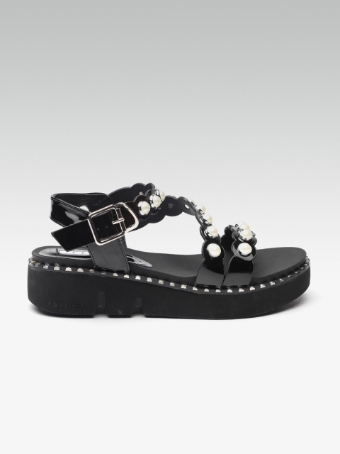 

ELLE Women Black Embellished Flatforms