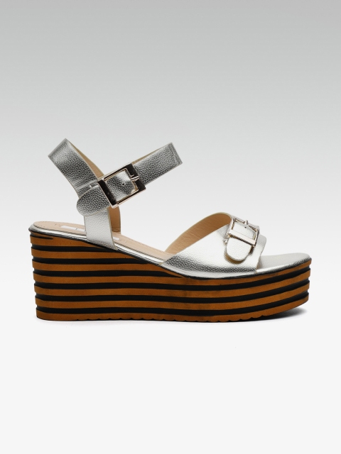 

ELLE Women Silver-Toned Solid Wedges