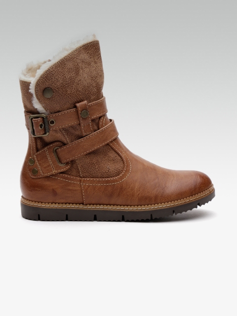 

ELLE Women Brown Solid High-Top Flat Boots