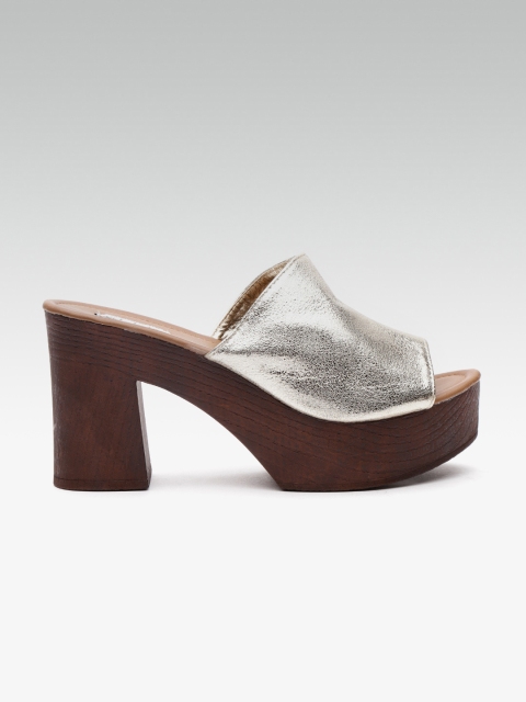 

ELLE Women Gold-Toned Solid Heeled Mules