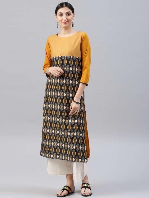 

AHIKA Women Brown & Black Printed Straight Kurta