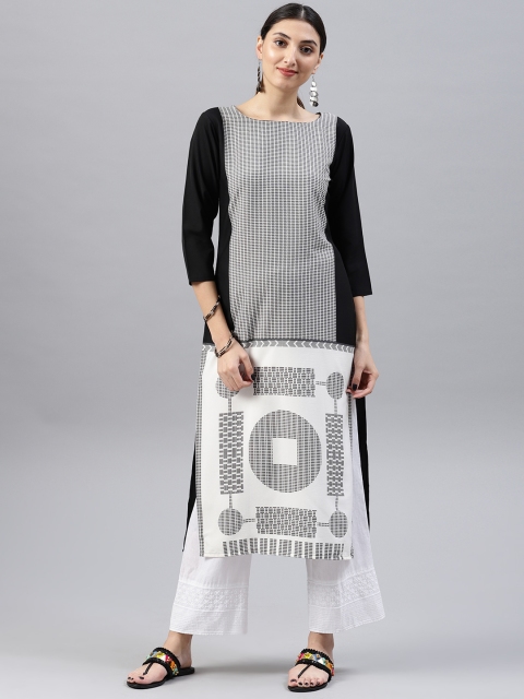 

AHIKA Women Black & Off-White Printed Straight Kurta