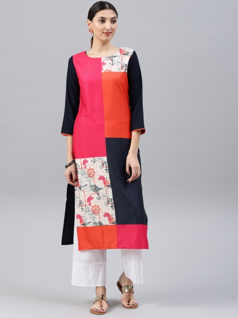 

AHIKA Women Pink & Orange Printed Straight Kurta