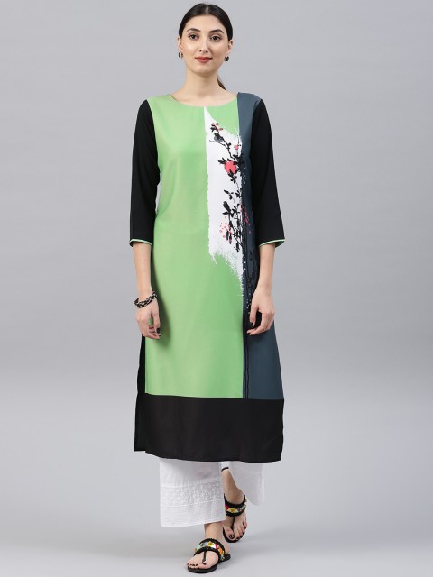 

AHIKA Women Black & Green Digital Print Straight Kurta