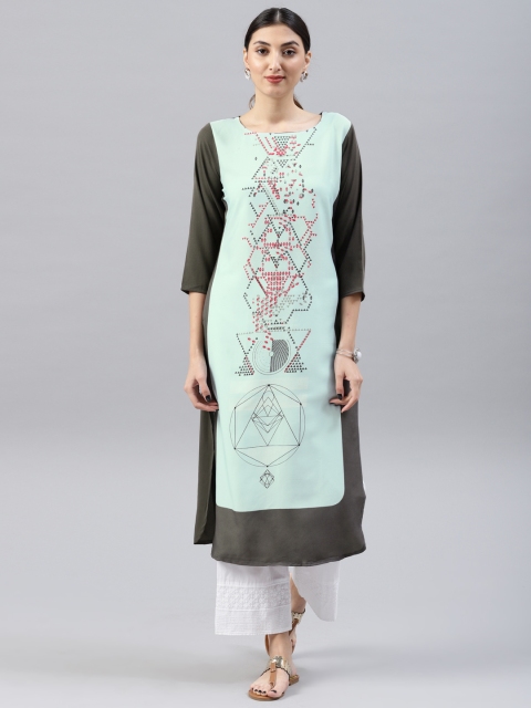

Vaamsi Women Grey & Blue Printed Straight Kurta