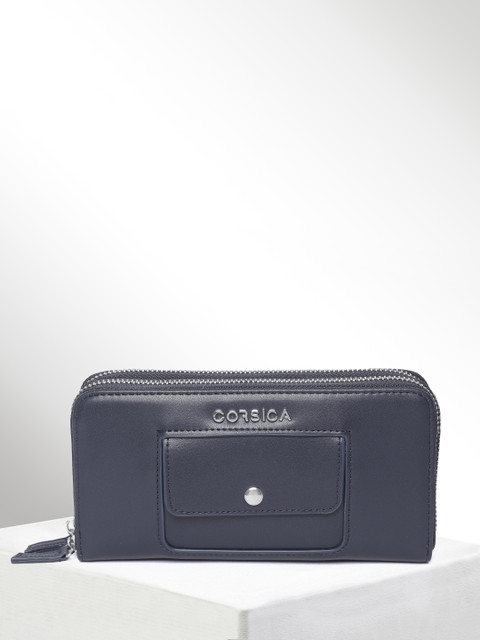 

CORSICA Women Navy Blue Solid Zip Around Wallet