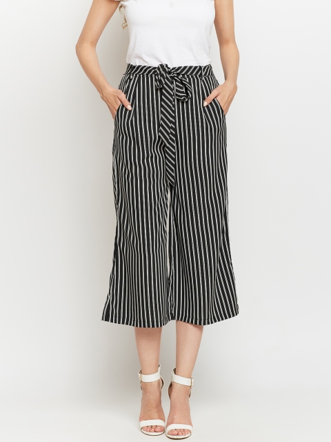 

WISSTLER Women Black & White Flared Striped Culottes