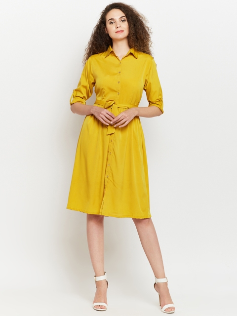 

WISSTLER Women Mustard Solid Shirt Dress