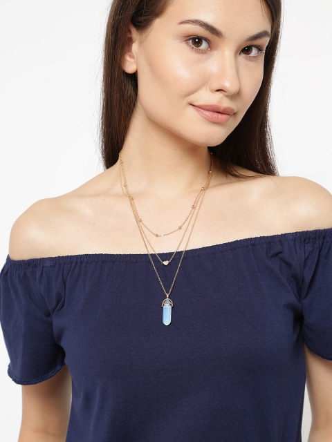 

OOMPH Gold-Toned & White Metal Gold-Plated Layered Necklace