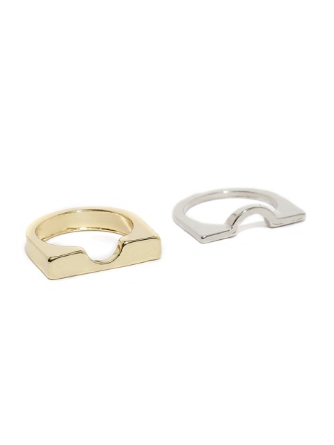 

OOMPH Set of 2 Gold & Silver Geometric Ring Set