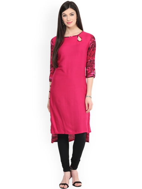 

Pannkh Women Pink Printed Straight Kurta