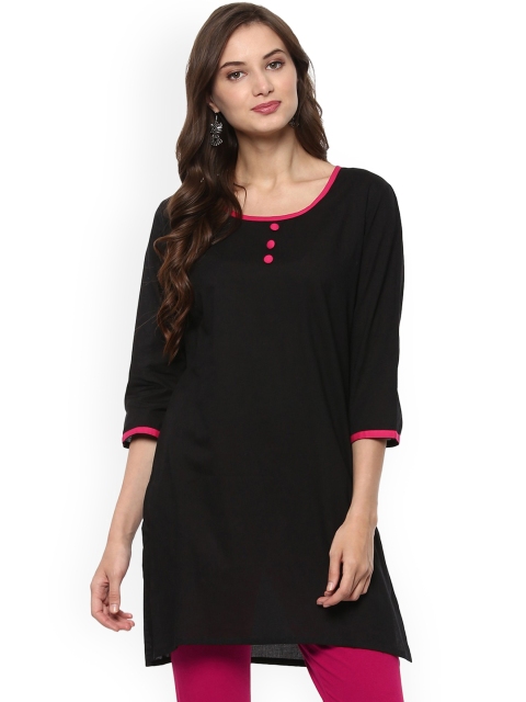 

Pannkh Women Black Solid A-Line Kurta