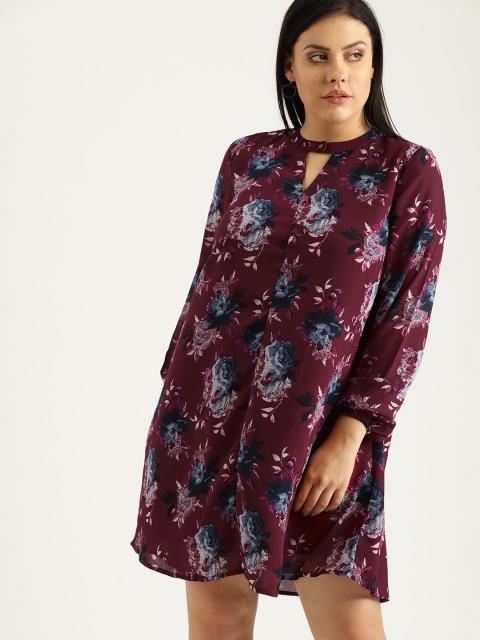 

Sztori Plus Size Women Burgundy Blue Printed A-Line Dress
