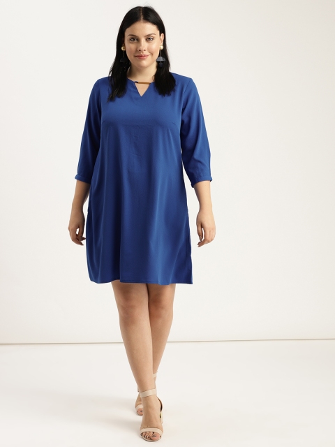 

Sztori Plus Size Women Blue Solid A-Line Dress