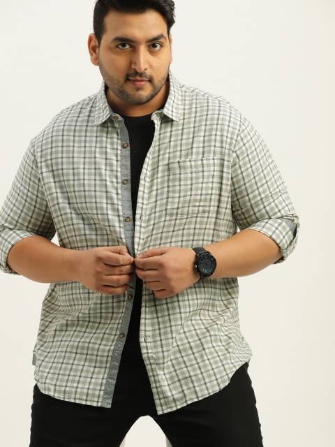 

Sztori Plus Size Men Off-White Grey Checked Casual Shirt