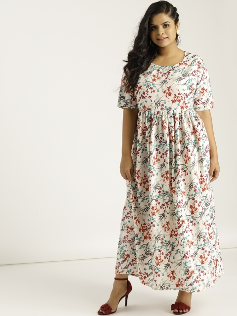 

Sztori Plus Size Women White Rust Red Printed Maxi Dress