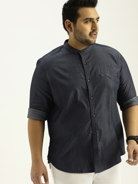 

Sztori Plus Size Men Navy Blue Self Design Casual Shirt