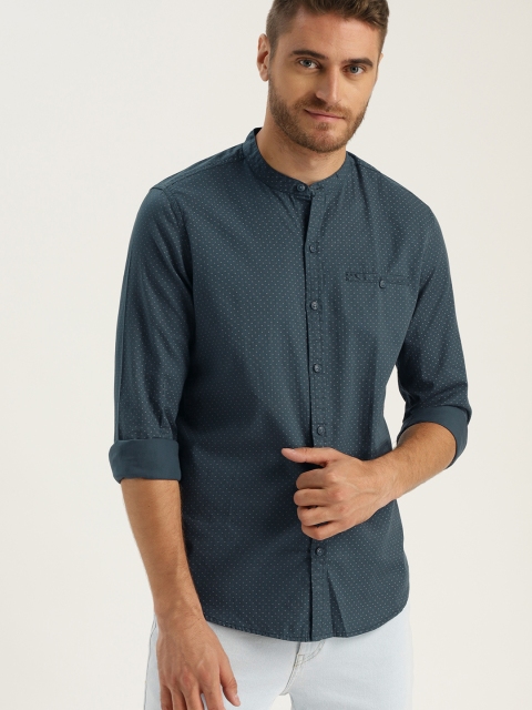 

Sztori Plus Size Men Blue Printed Casual Shirt