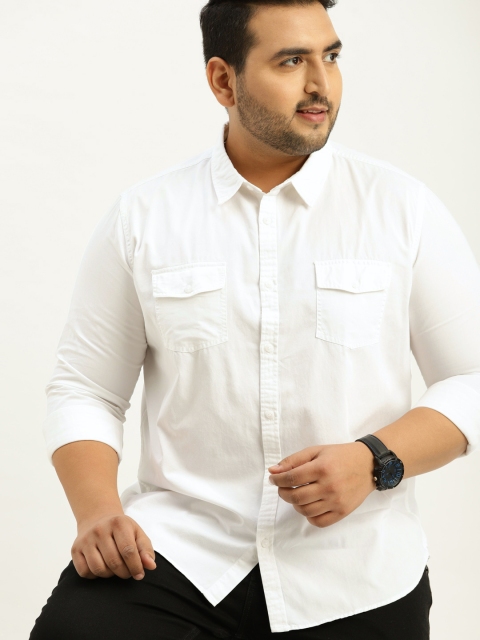 

Sztori Plus Size Men White Solid Casual Shirt