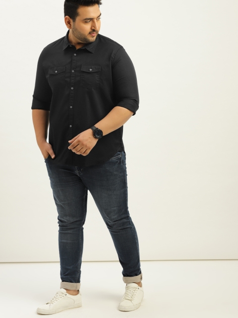 

Sztori Plus Size Men Black Solid Casual Shirt