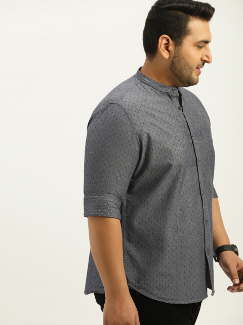

Sztori Plus Size Men Grey Self-Design Casual Shirt