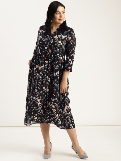 

Sztori Plus Size Women Black Printed A-Line Dress