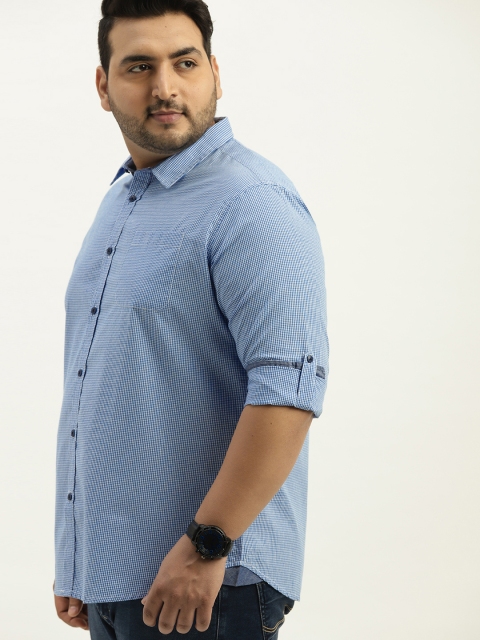 

Sztori Plus Size Men Blue White Checked Casual Shirt