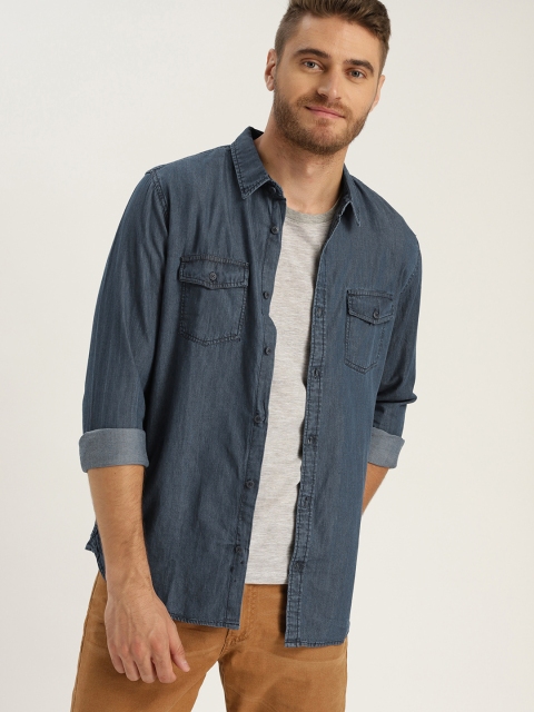 

Sztori Plus Size Men Blue Solid Casual Shirt