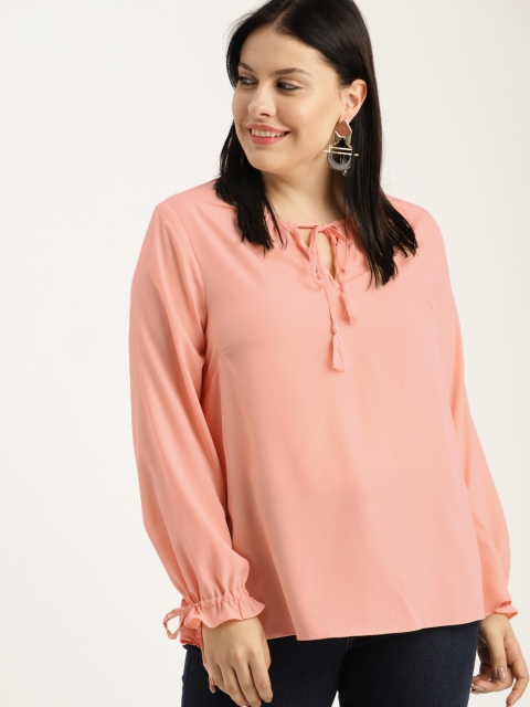 

Sztori Plus Size Women Peach-Coloured Solid Boxy Top